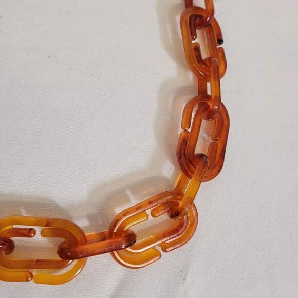 Vintage Faux Tortoise Shell Plastic Chain Link 34" Long Necklace - Picture 4 of 5
